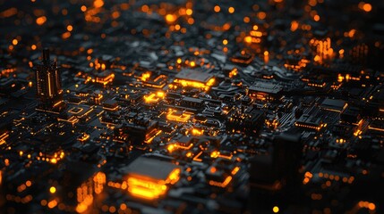 Leinwandbilder - This abstract technology background features intricate circuit board patterns with glowing elements, suitable for themes of innovation and digital connectivity in design