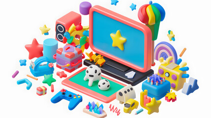 Wall Mural - Streaming Software streaming icon isometric 3D