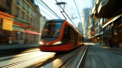 Leinwandbilder - This image captures the essence of high-speed transportation with dynamic motion blur, enhanced by digital data elements, perfectly illustrating modern urban movement and