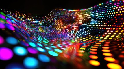 Aufkleber - A mesmerizing digital abstract wave filled with colorful dots and lights creates an enchanting visual experience against a dark backdrop, showcasing modern art and techno
