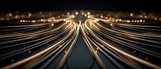 Fototapete - A mesmerizing view of illuminated lines converging and diverging, creating a sense of depth and motion against a dark background.