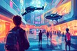 © RizArt - Futuristic Cityscape With Flying Vehicles And People