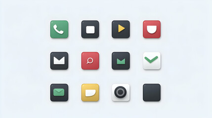 Colorful app interface icons on light background; design elements for website or mobile app development.