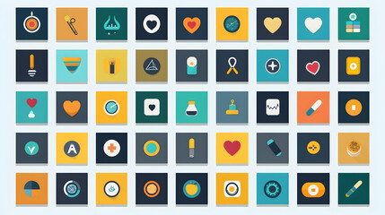 Colorful Flat Icons Collection, Web Design, Digital, Background,  Graphic Design Elements, Website.