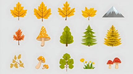 Poster - Autumn Forest Elements Illustration Set Mountain Background, Graphic Design.