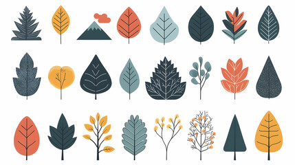 Wall Mural - autumn leaves design elements, nature icons, digital illustration, white background, for website dec