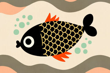 Sticker - Whimsical fish illustration with vibrant colors and playful design