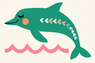 Sticker - Dolphin illustration with playful design and vibrant colors, diving joyfully