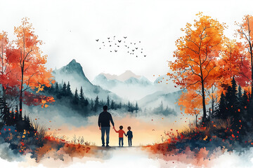 Wall Mural - A thoughtful Father's Day card with an illustration of a father and child, capturing love and appreciation with a soft, heartfelt design.