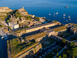 Wall Mural - Aerial drone Panorama view of Greek town Kerkyra.Greece, Europe