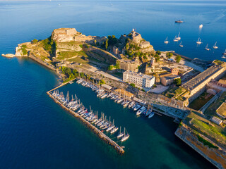 Wall Mural - Aerial drone Panorama view of Greek town Kerkyra.Greece, Europe