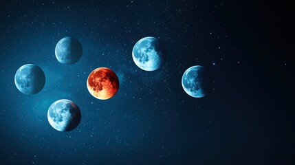 Wall Mural - a time lapse image showcasing the different phases of a lunar eclipse, from the initial penumbra to 