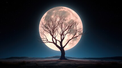 Wall Mural - a massive supermoon hangs low in the sky, appearing significantly larger and brighter than usual, ba