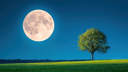 Wall Mural - an incredible supermoon, with its surface details clearly visible, dominates the night sky above a q