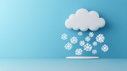 Wall Mural - a white cloud icon with stylized snowflakes falling from it, representing snowy weather, set against