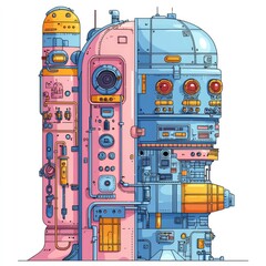 Wall Mural - Futuristic Robot: A Cyberpunk-Inspired Mechanical Marvel.  A vibrant digital illustration showcasing intricate details of a robotic head, blending technology and art in a captivating design.