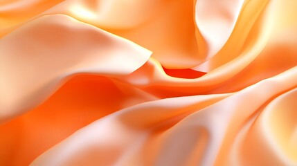 Poster - Soft, flowing orange and white silk fabric with gentle waves.