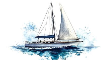 Wall Mural - Watercolor painting of a sailboat gracefully sailing on the ocean.