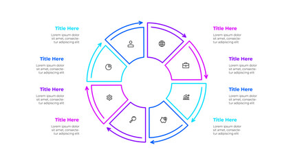 Aufkleber - Outline cycle diagram divided into 8 sectors. Design concept of three steps or parts of business cycle. Infographic design template