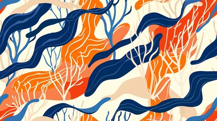 Wall Mural - Seamless pattern with corals and seaweed.