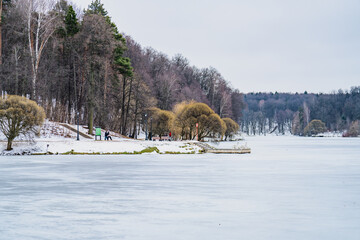 Wall Mural - winter landscape with river