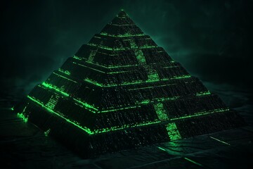 Poster - A fractal pyramid with glowing edges, each layer revealing smaller pyramids