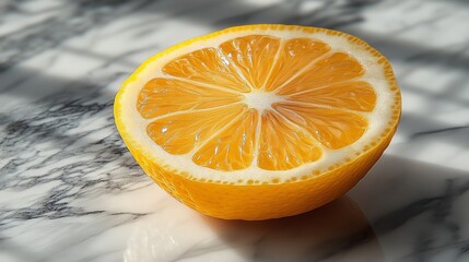 Wall Mural - Freshly cut lemon resting on a marble countertop illuminated by natural sunlight