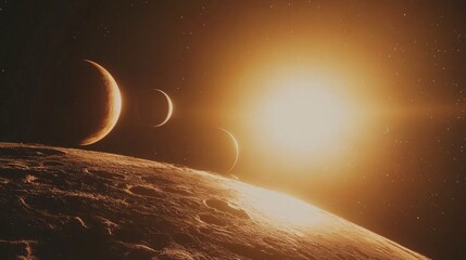 Wall Mural - sunrise over group of planets in space.