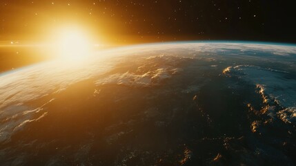 Wall Mural - sunrise over planet earth in space.