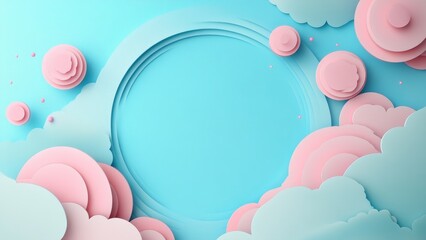 Wall Mural - soft pink and blue paper clouds form a creative backdrop