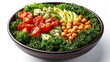 © Premium Resource - Vibrant salad bowl filled fresh kale cherry tomatoes avocado slices roasted chickpeas and a drizzle of olive oil isolated on a seamless white background symbolizing healthy eating and clean living