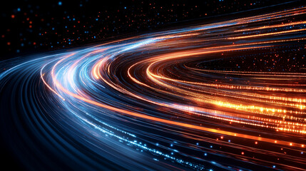 Wall Mural - cosmic trails of light: abstract swirling light trails in vibrant orange and blue hues, creating a m