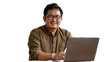 © Asap - man smiling in front of laptop wearing glasses with no background removed transparent background