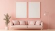 © Royin - Pink Living Room Interior Design Mockup with Blank Frames