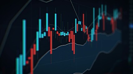 Aufkleber - Growing Stock Market Chart with Candlestick Design. Digital Graph Showing a Healthy Bullish Market Trend for a Business Listing. Computer Screen with Financial Report, Investment Data