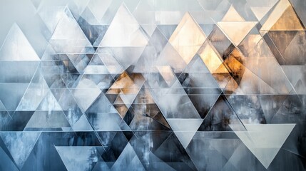 Wall Mural - Abstract geometric painting, muted tones, triangular shapes.