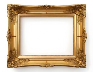 Wall Mural - Empty gold ornate texture design picture photo frame isolated on pure white  background