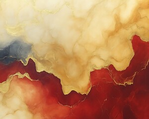 Wall Mural - Abstract gold and red alcohol ink painting.