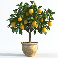 Sticker - Lush Citrus Tree with Abundant Oranges in Decorative Pot Ideal for Home Garden and Interior Design Projects