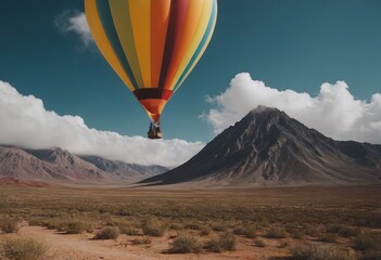 Wall Mural - flying hot air balloon mountain landscape , realistic illustration