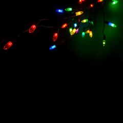 Image of christmas fairy lights with copy space over black background Generative AI 