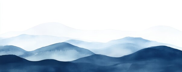 Wall Mural - Abstract Watercolor Mountainscape Blue Gradient Hills, Ink Wash Painting, Nature Art Watercolor, Landscape