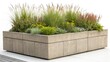 © DigitalSpace - A closeup perspective of a sy concrete modular planter box featuring an array of native grasses and pollinatorattracting plants. The earthy tones of the box harmonize with the
