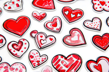 Wall Mural - lots of love-themed stickers on white background, valentine's day, romantic backgrounds