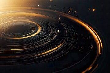 Wall Mural - Spiral galaxy in space. Abstract background with circles and lines in black and yellow colors.