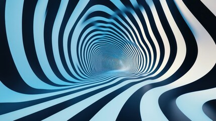 Wall Mural - abstract hypnotic blue and white striped tunnel.