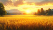 © Siasart Stock - Golden Wheat Field Meets Majestic Mountains at Sunrise