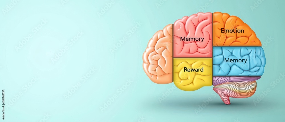 Illustration of a brain divided into sections labeled for different ...