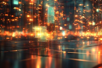 Poster - Futuristic Digital Landscape with Glowing Abstract Technology Interface : Generative AI