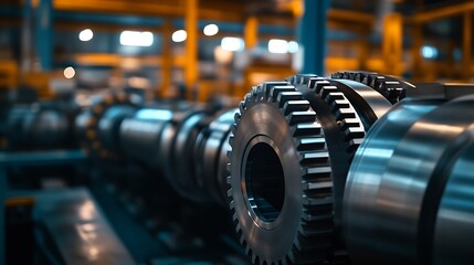 Aufkleber - Closeup of industrial gear mechanisms in a modern factory with blurred background for industrial theme : Generative AI